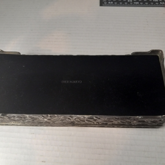 Godinger metal silver plated jewelry box with mirror engraving area vintage - Picture 8 of 12